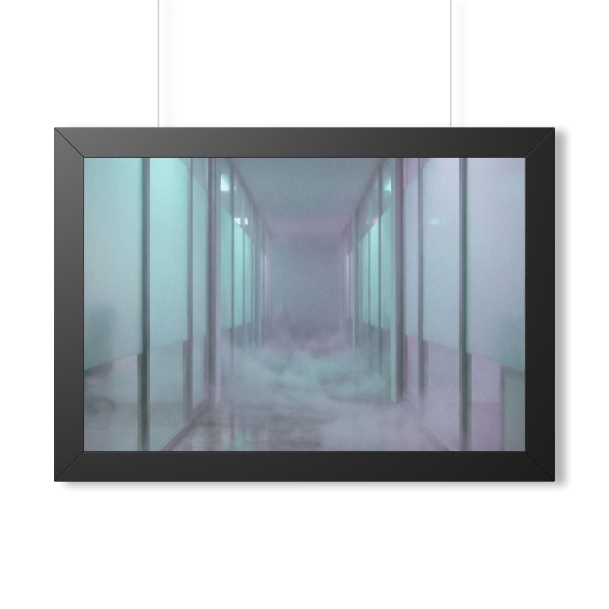 Framed Horizontal Poster - Liminal Corridor Fog Art Print —...
