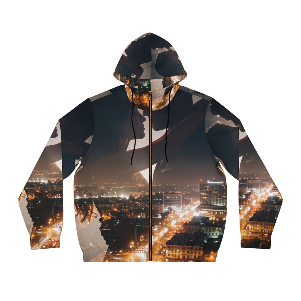 Men's Full-Zip Hoodie - Midnight City Skyline | Echovira...