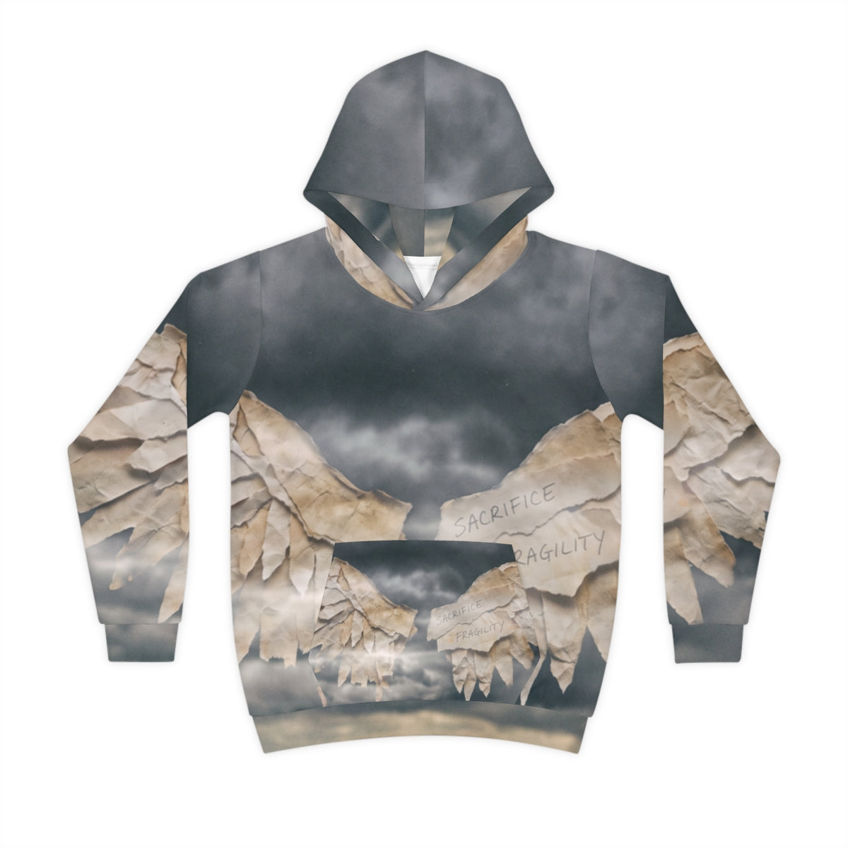 Children's Hoodie with Torn Paper Wings Art