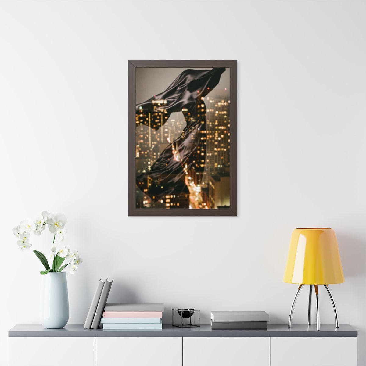 Framed Vertical Poster - Nocturnal City Metamorphosis Art —...