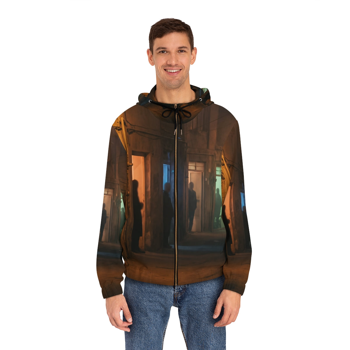 Men's Full-Zip Hoodie - Shadowed Alleyway Mystery Art Print...