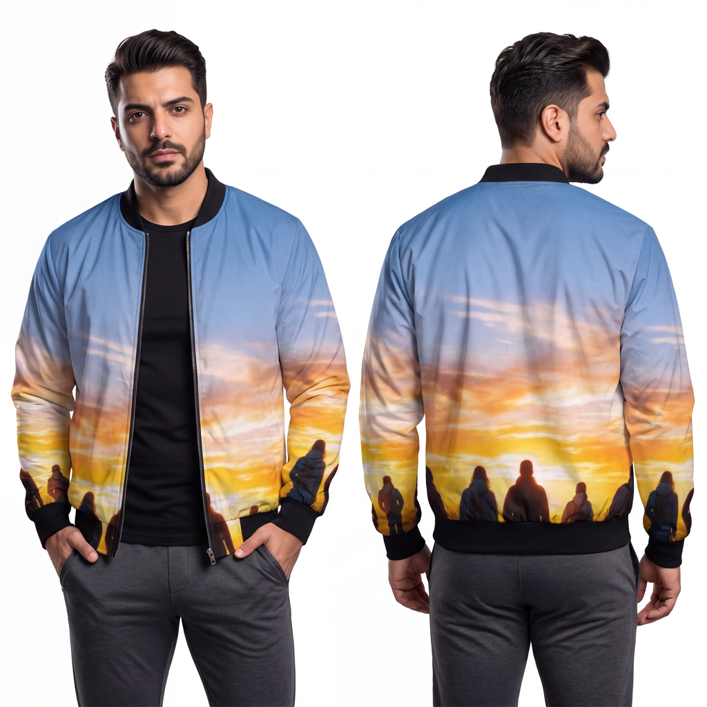 Men's Bomber Jacket - Sunset Trail | Echovira Gallery