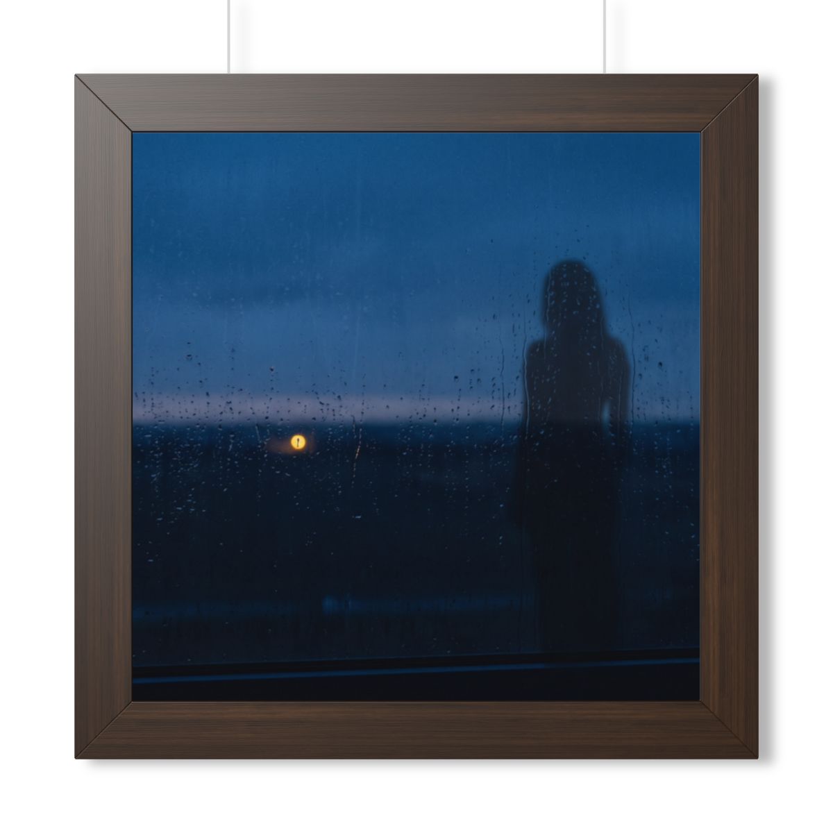 Framed Vertical Poster - Rainy Dusk Silhouette — Walnut... |...