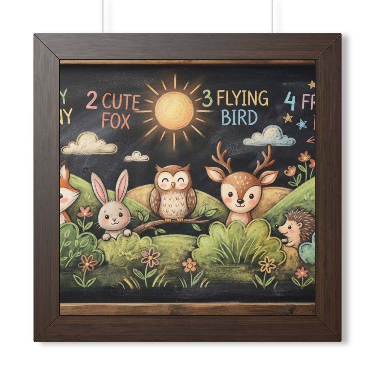 Framed Vertical Poster - Woodland Friends Meadow — Walnut......