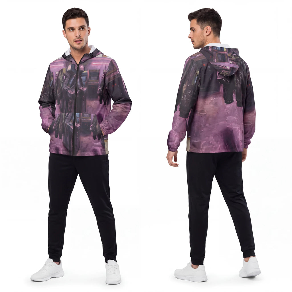 Men's Windbreaker - Neon Arcade Nights | Echovira Gallery