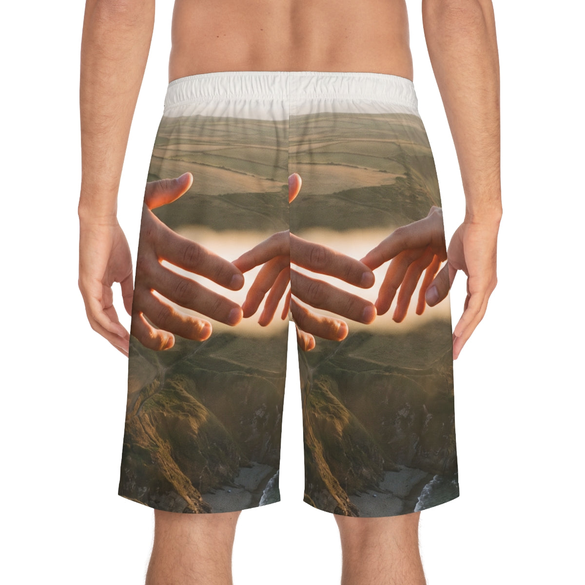 Men's Board Shorts - The Infinite Touch | Ethereal Coastal...
