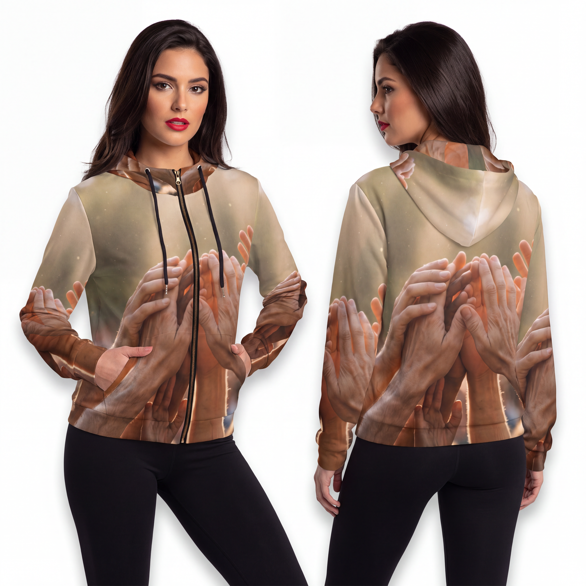 Women's Full-Zip Hoodie - Golden Rays of Unity Wall Art |...