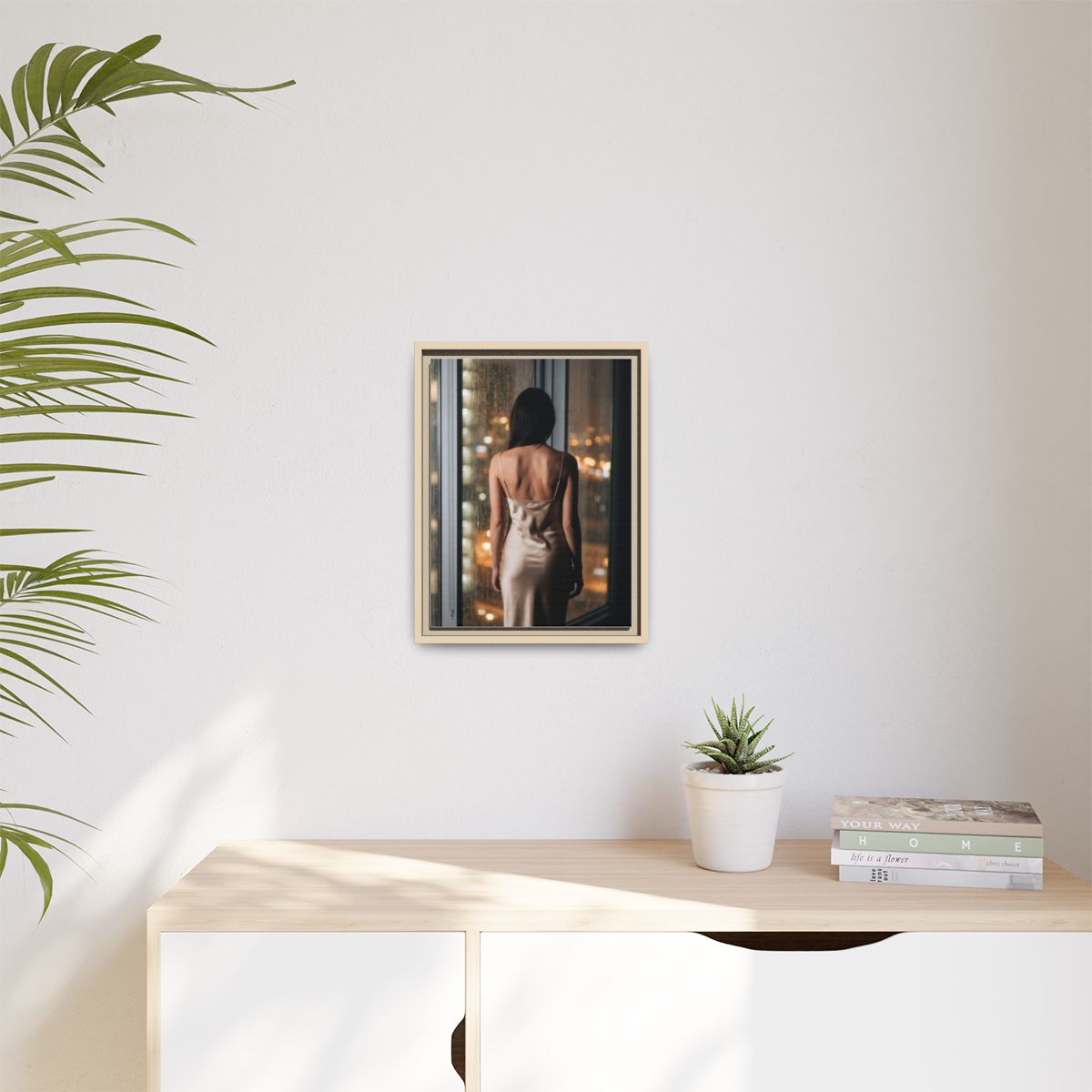 Matte Canvas, Framed - Rainy City lights Glow — Natural /......