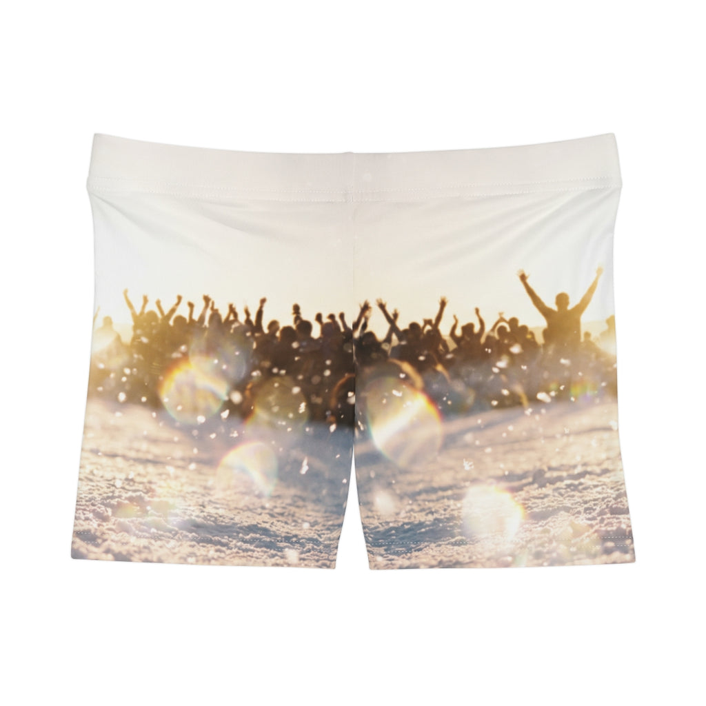 Women's Shorts with Golden Hour Crowd Art