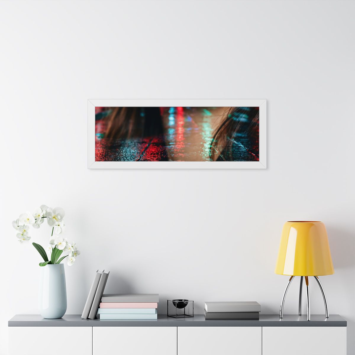 Framed Horizontal Poster - Neon Dreams Rain Portrait — White...
