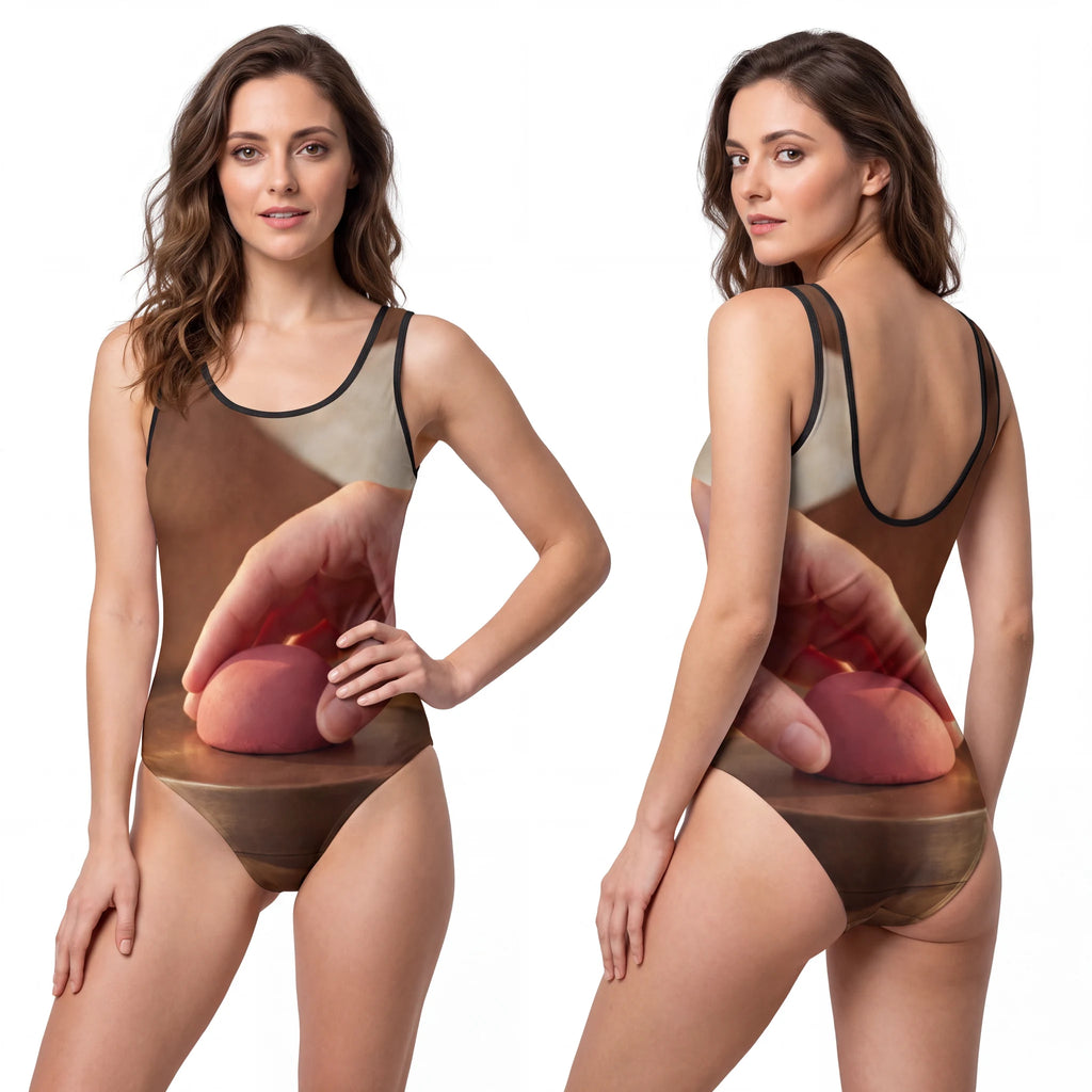 One-Piece Swimsuit with Minimalist Clay Art