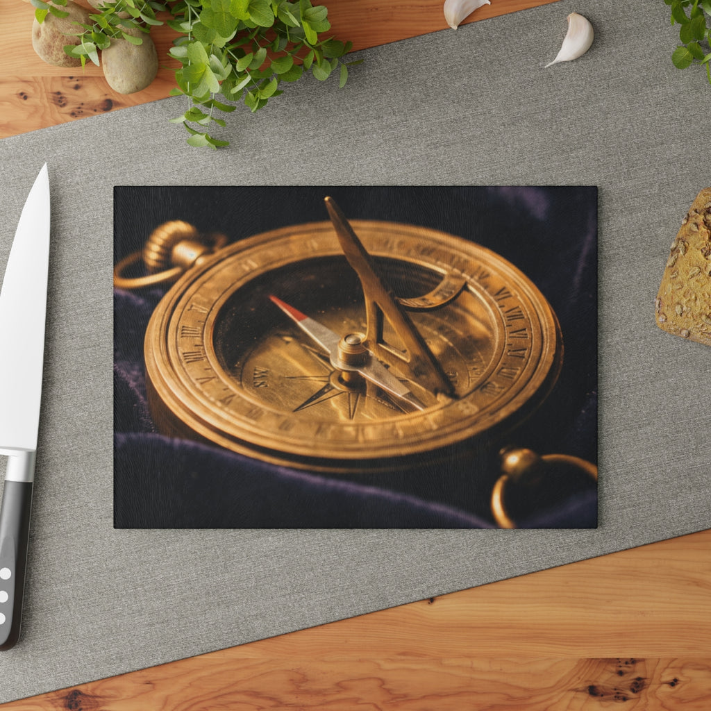 Sundial Compass Dark Glass Cutting Board