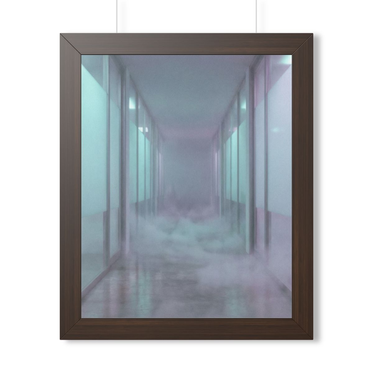 Framed Vertical Poster - Liminal Corridor Fog Art Print —......