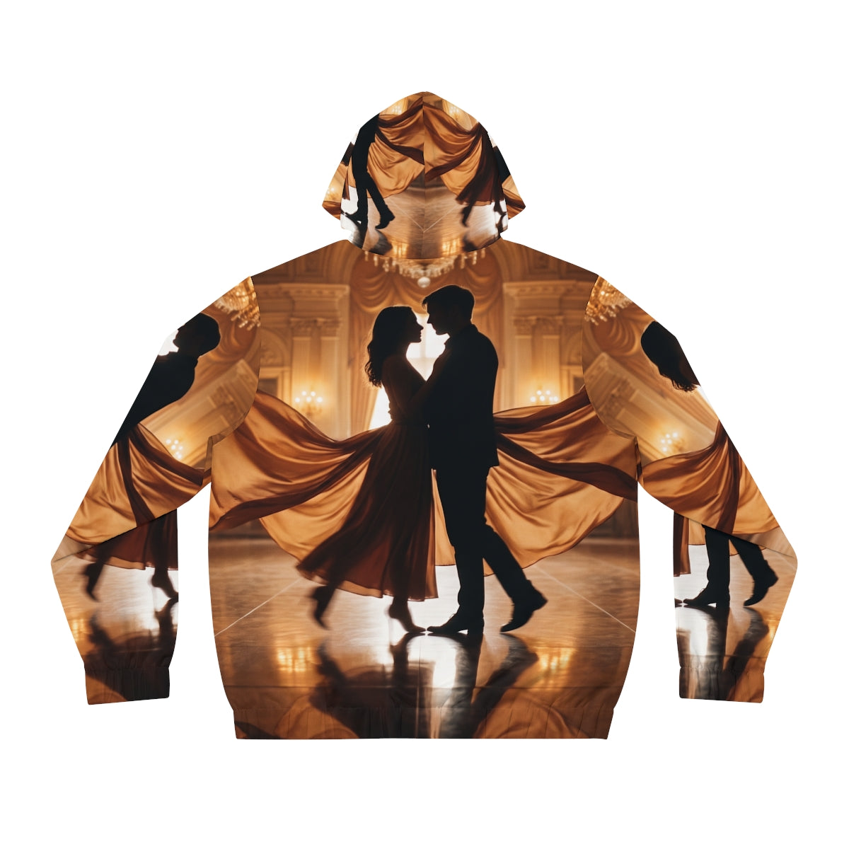 Men's Full-Zip Hoodie - Golden Waltz Mirror Silhouette Art |...