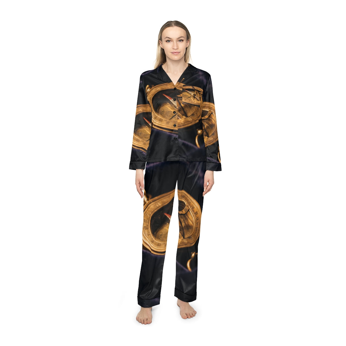Women's Satin Pajamas Vintage Brass Sundial