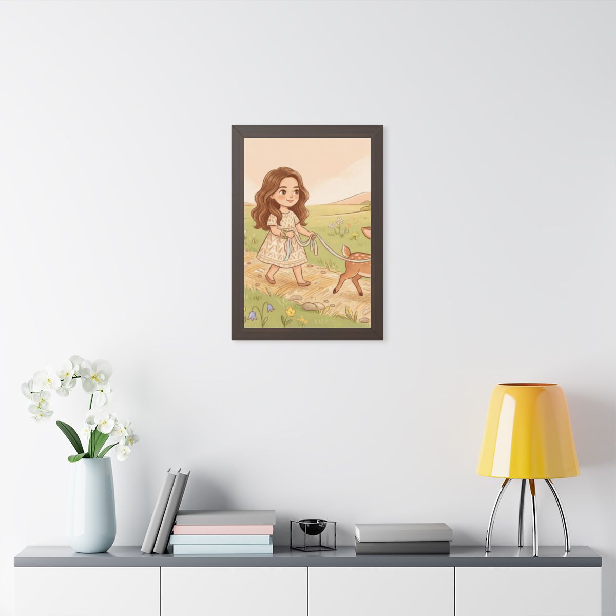 Framed Vertical Poster - Meadow Walk Fawn — Walnut (11×14......