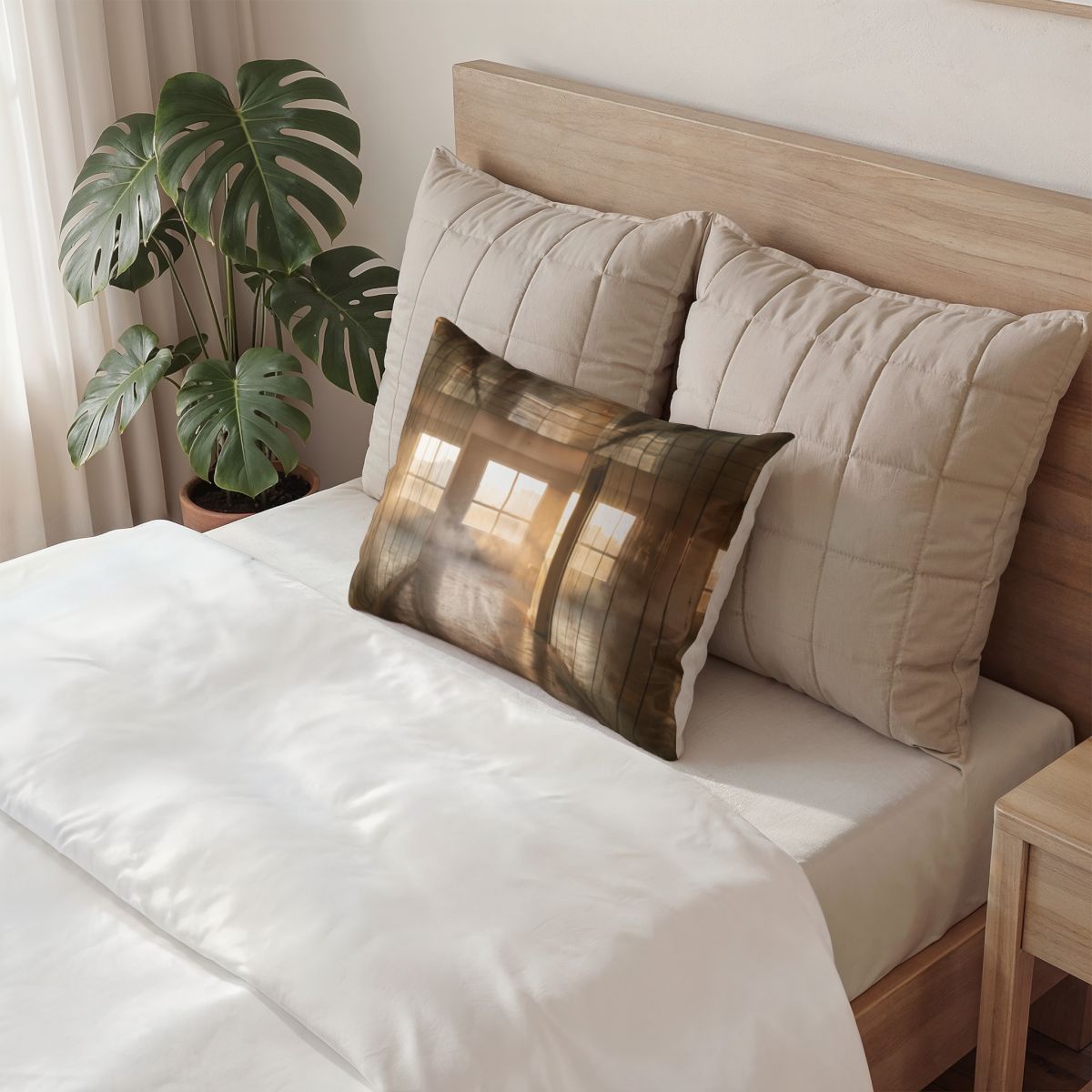 Cotton Pillow Sham - Golden Hour Reflection Corridor Art |...