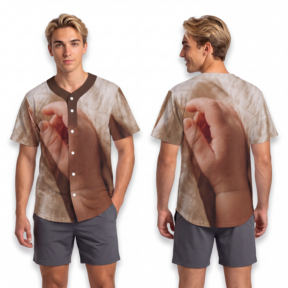 Men's Baseball Jersey - Tender Newborn Hand in Soft Muslin...