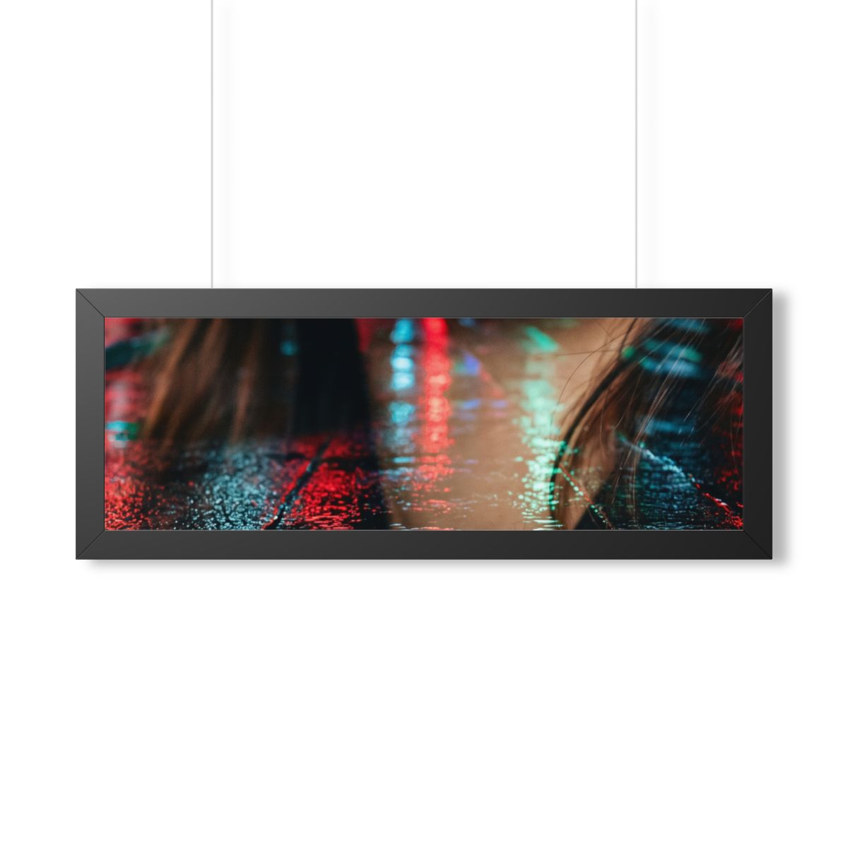 Framed Horizontal Poster - Neon Dreams Rain Portrait — Black...