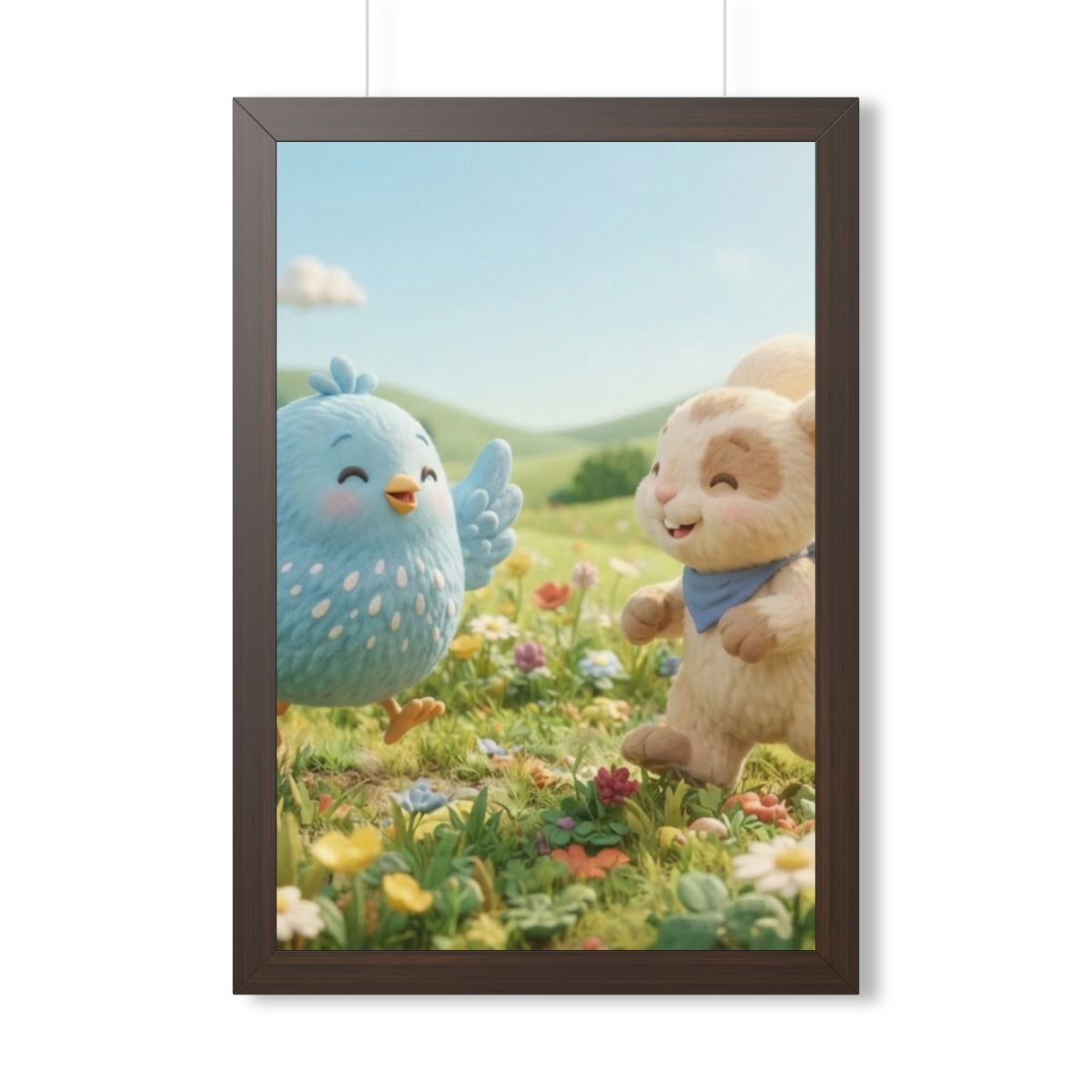 Framed Vertical Poster - Meadow Friends View — Walnut... |...