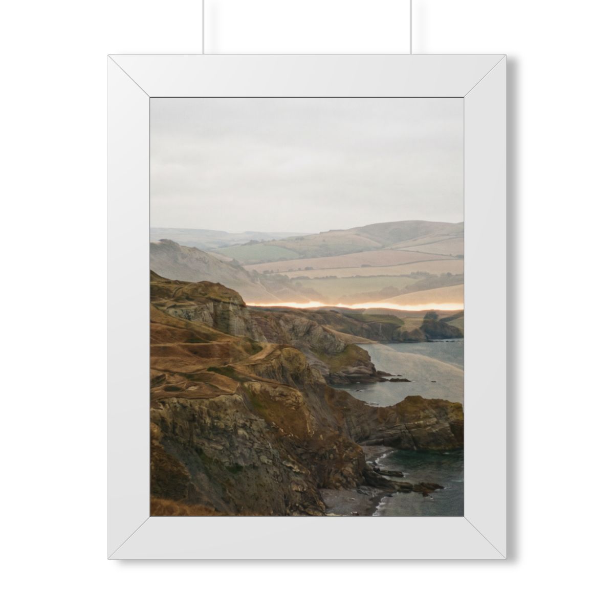 Framed Vertical Poster - Moody Coastal Cliffs Horizon Art —...