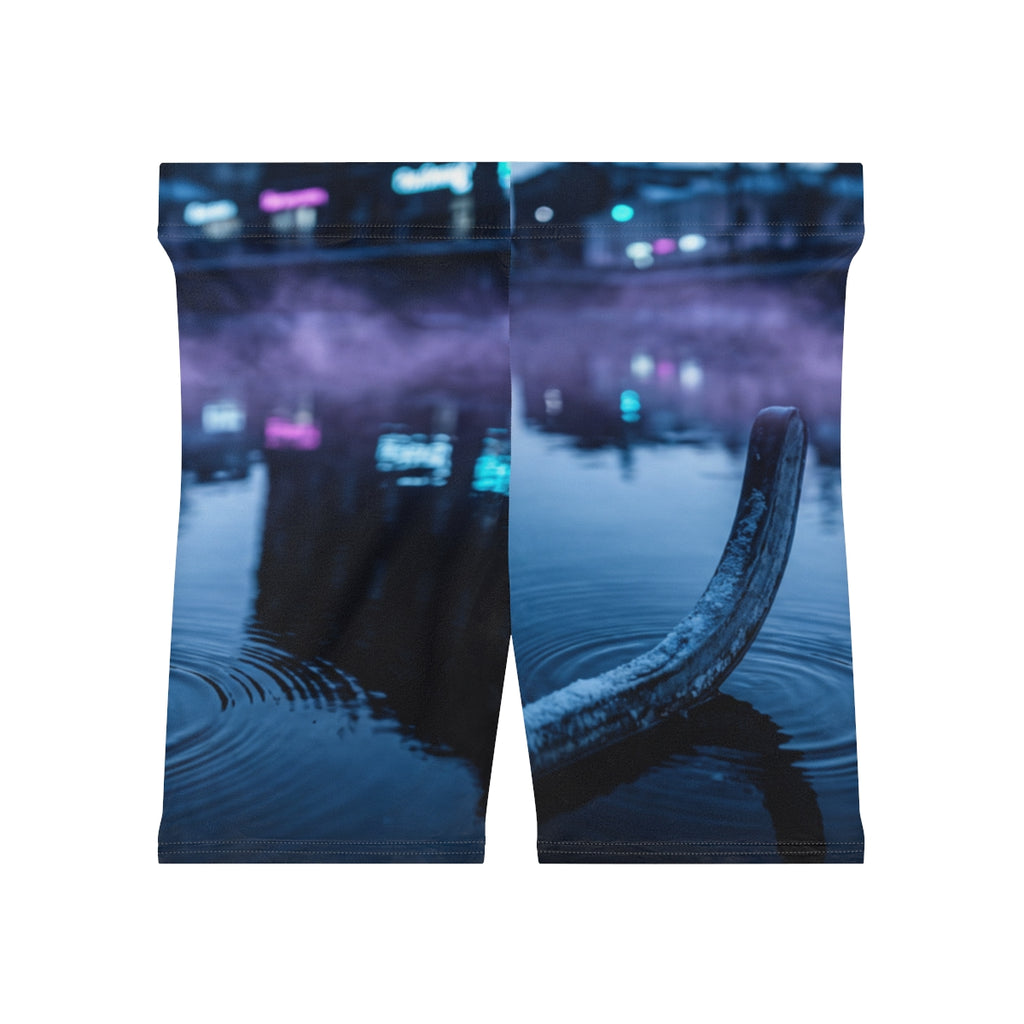 Women's Biker Shorts - Neon Canal Nocturne | Echovira...