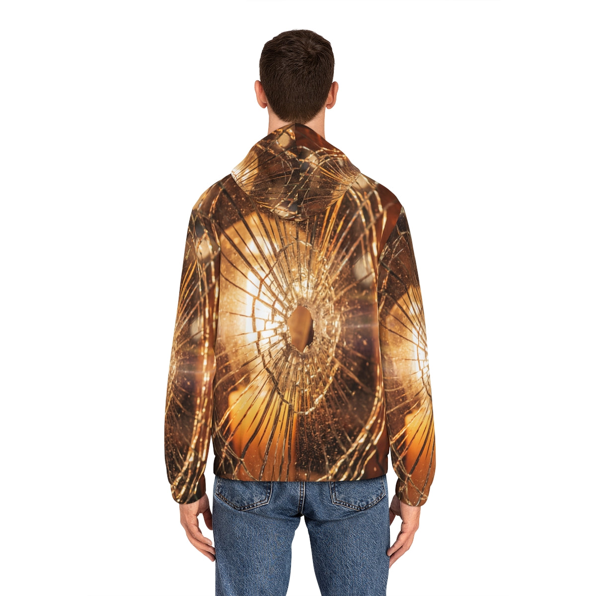 Men's Full-Zip Hoodie - Shattered Amber Glow Graphic Art |...