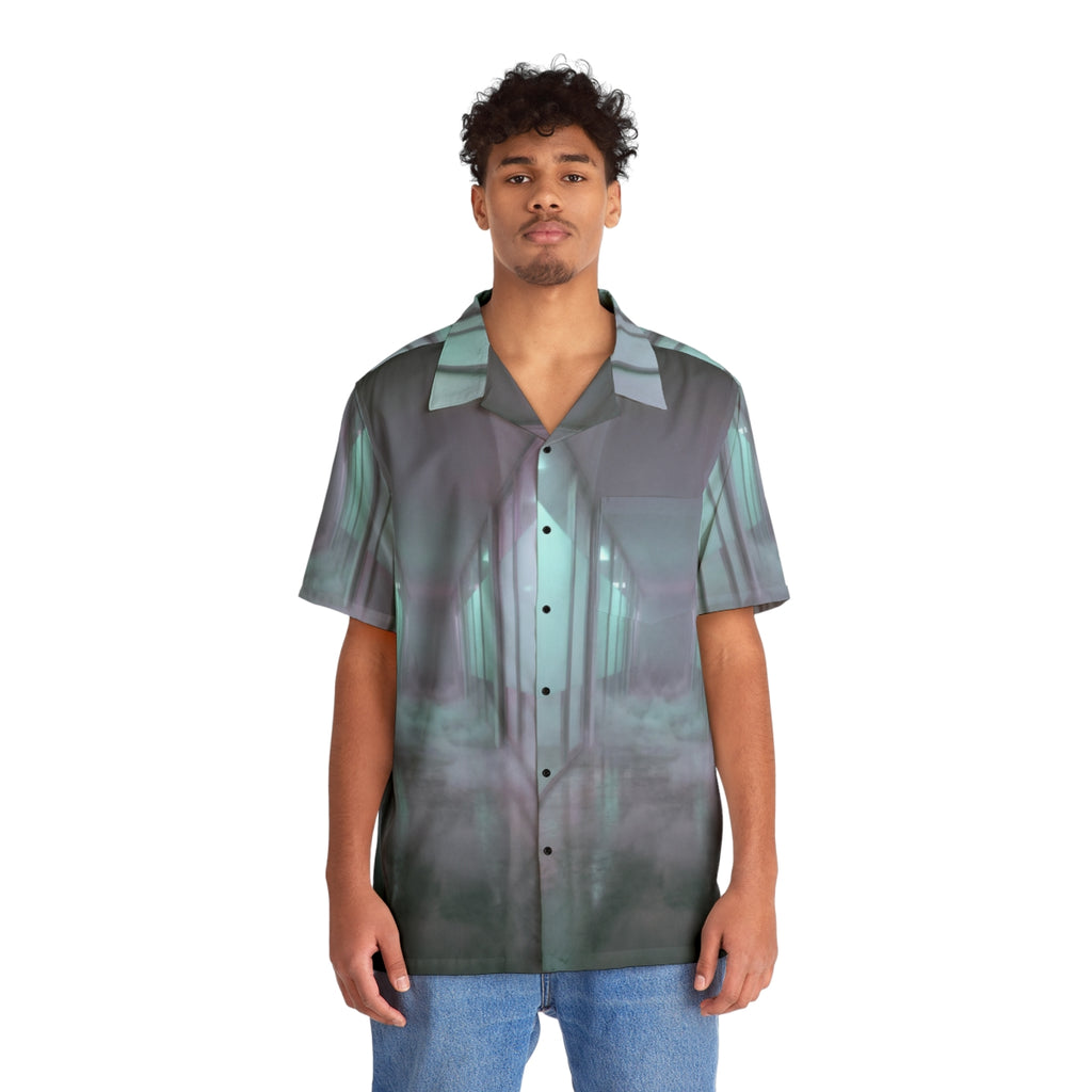 Men's Hawaiian Shirt - Liminal Corridor Fog Art Print |...