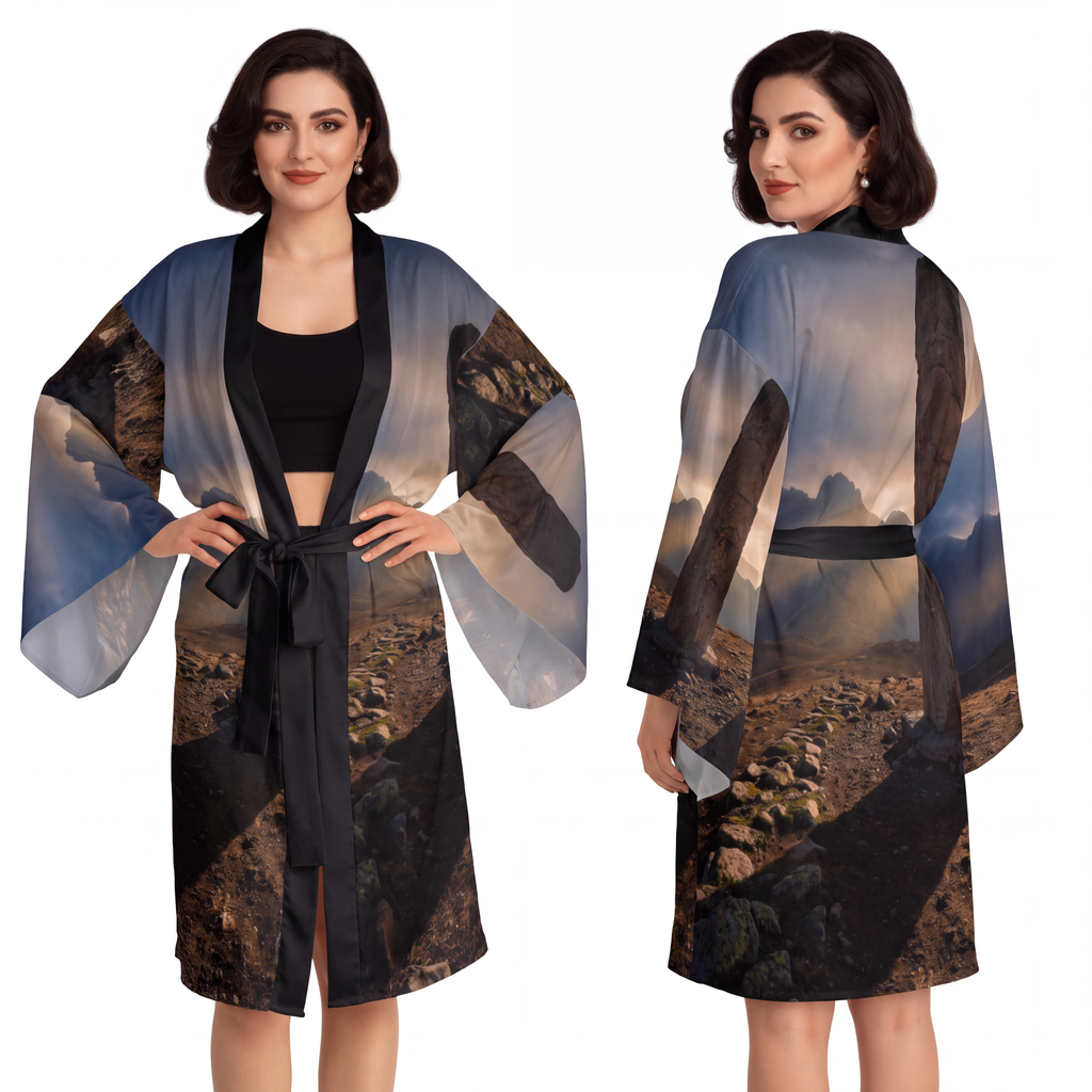 Long Sleeve Kimono Robe - Mystic Monolith Ancient Persian......