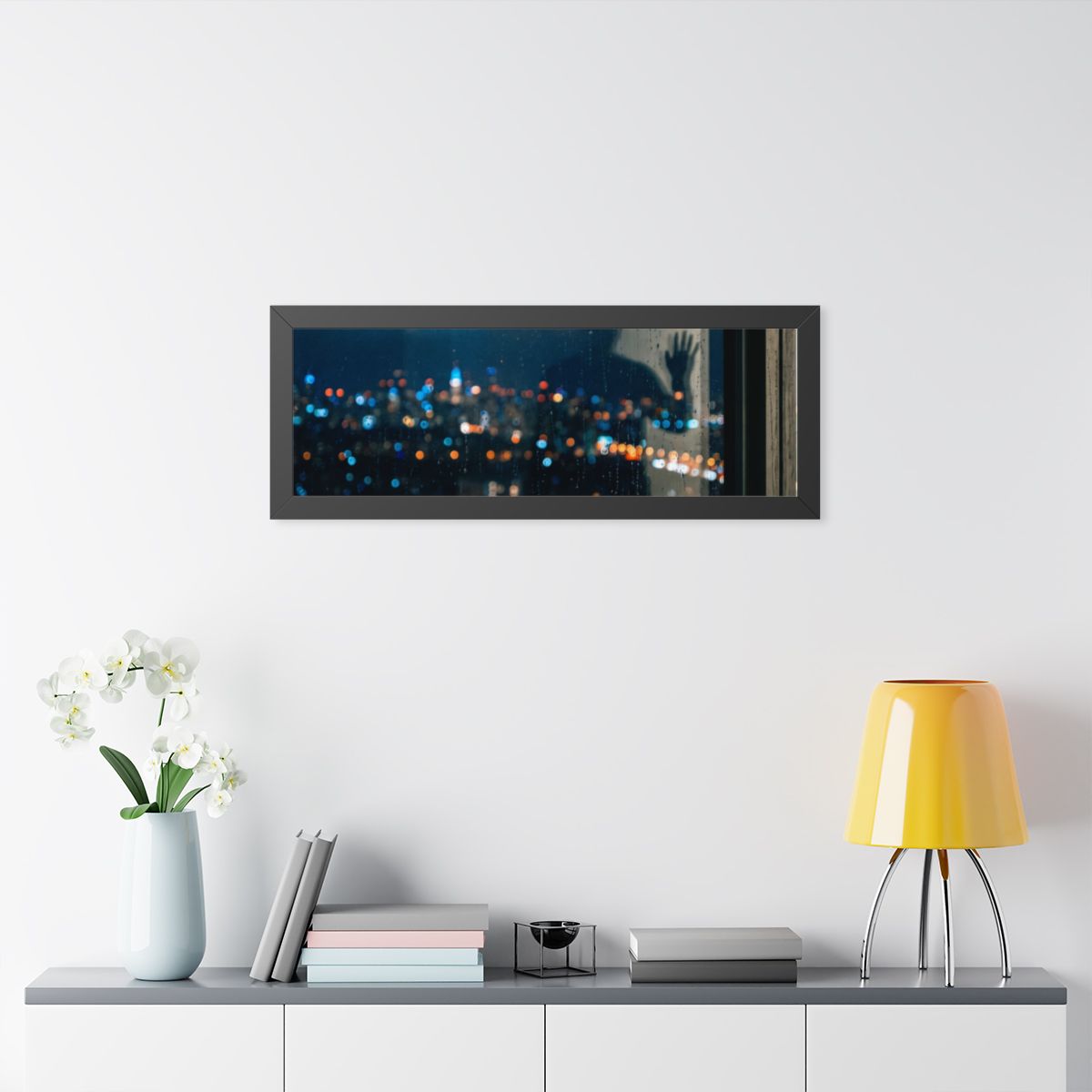 Framed Horizontal Poster - Rainy City Solitude — Black... |...