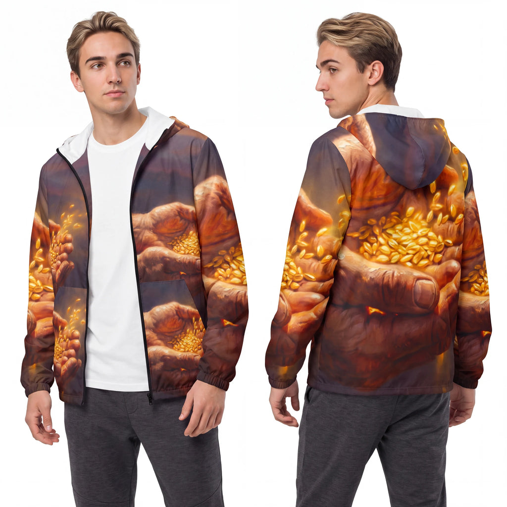 Men's Windbreaker Jacket with Harvest Wheat Art