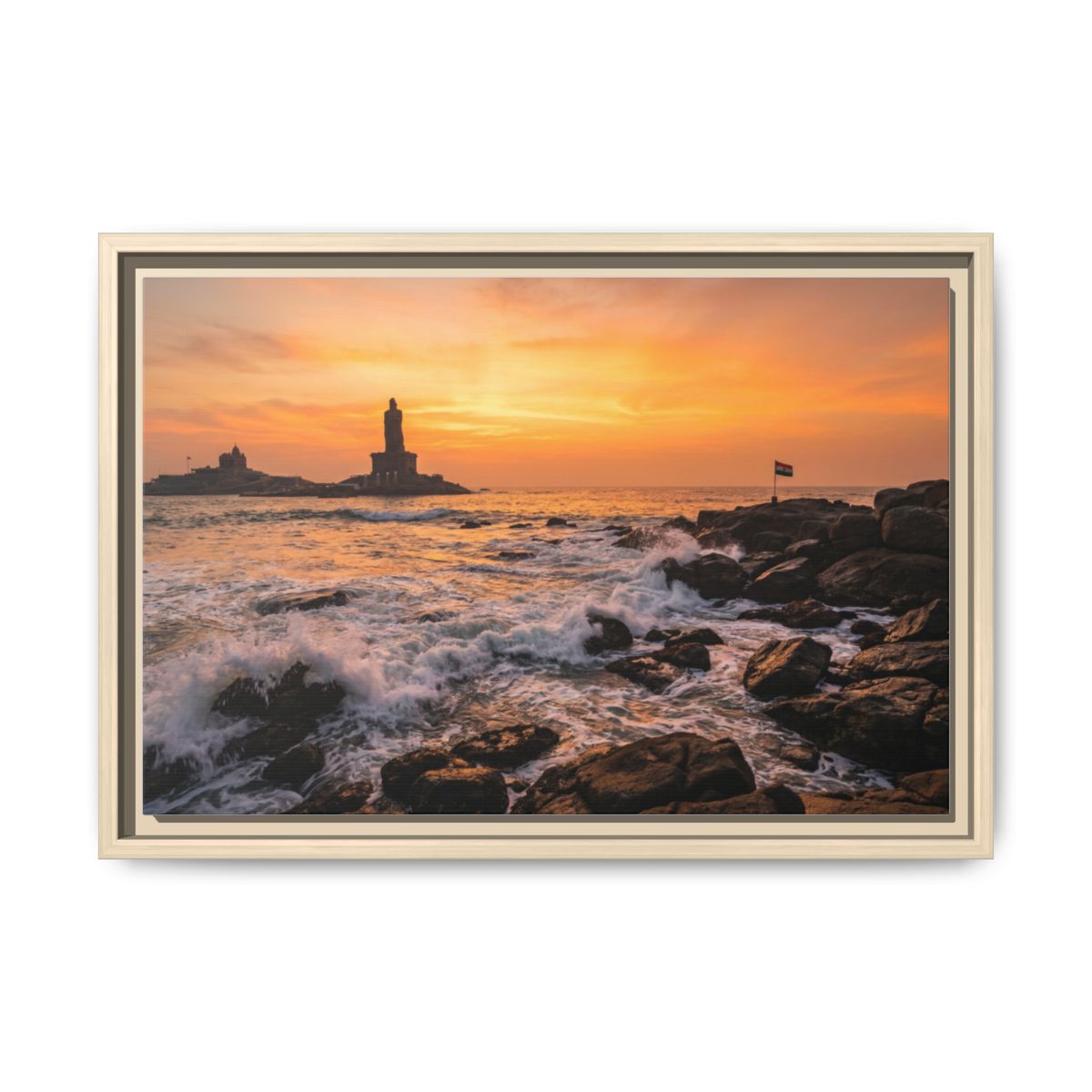 Framed Canvas - Golden Coast Dawn — Natural / 1.25"