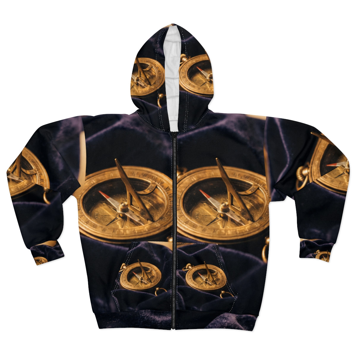 Men's Zip Hoodie Vintage Brass Sundial Art