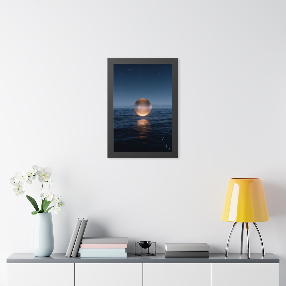 Framed Vertical Poster - Glowing Ocean Horizon — Black... |...