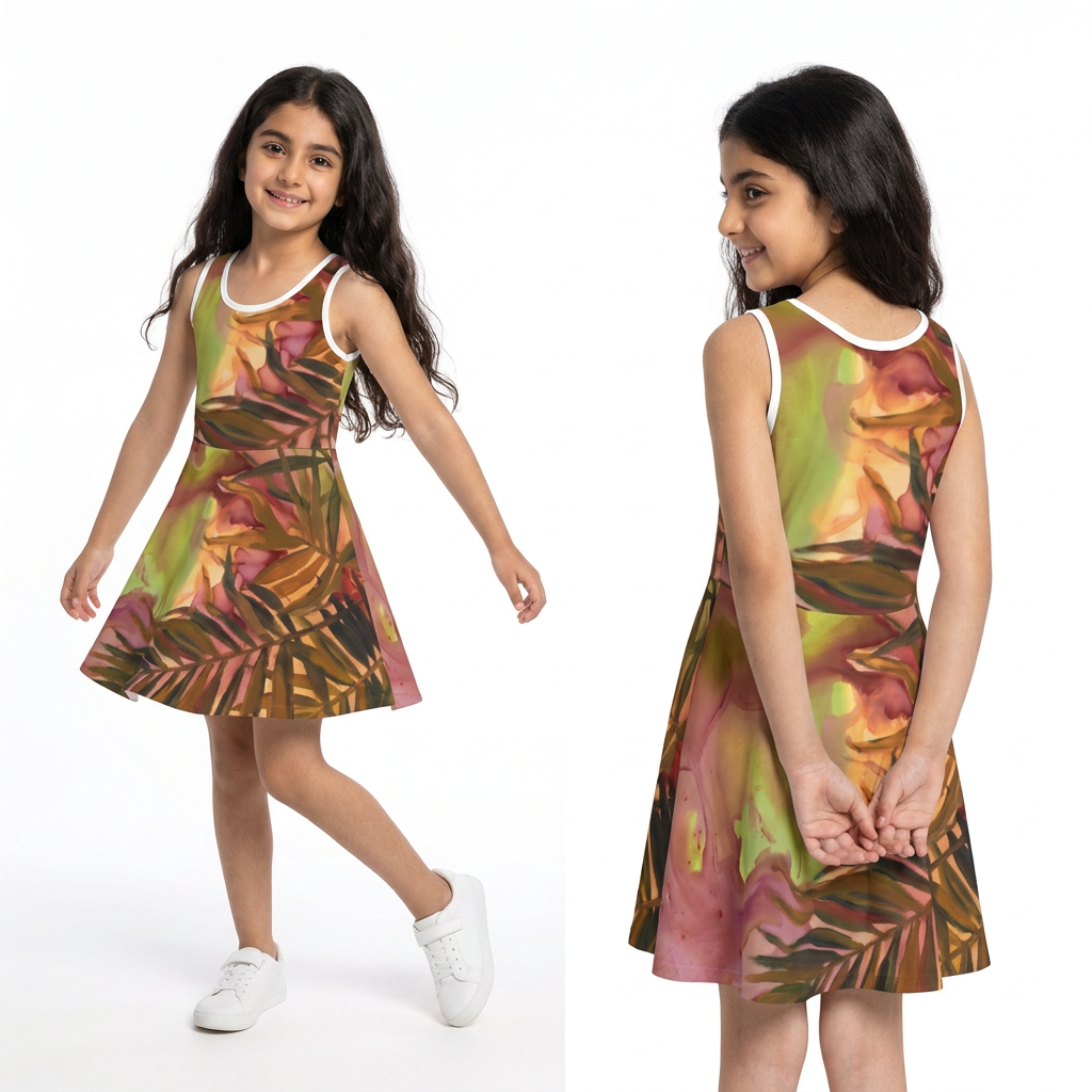 Prendisole bambina senza maniche - Palme tropicali