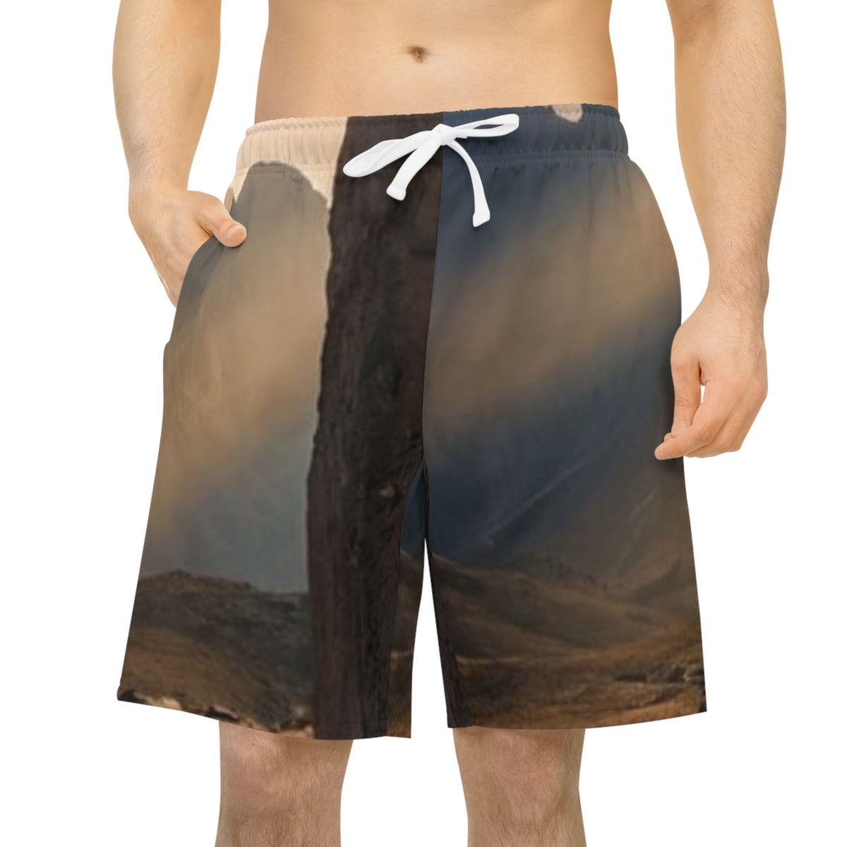 Men's Athletic Long Shorts - Ancient Stone Column Mountain...