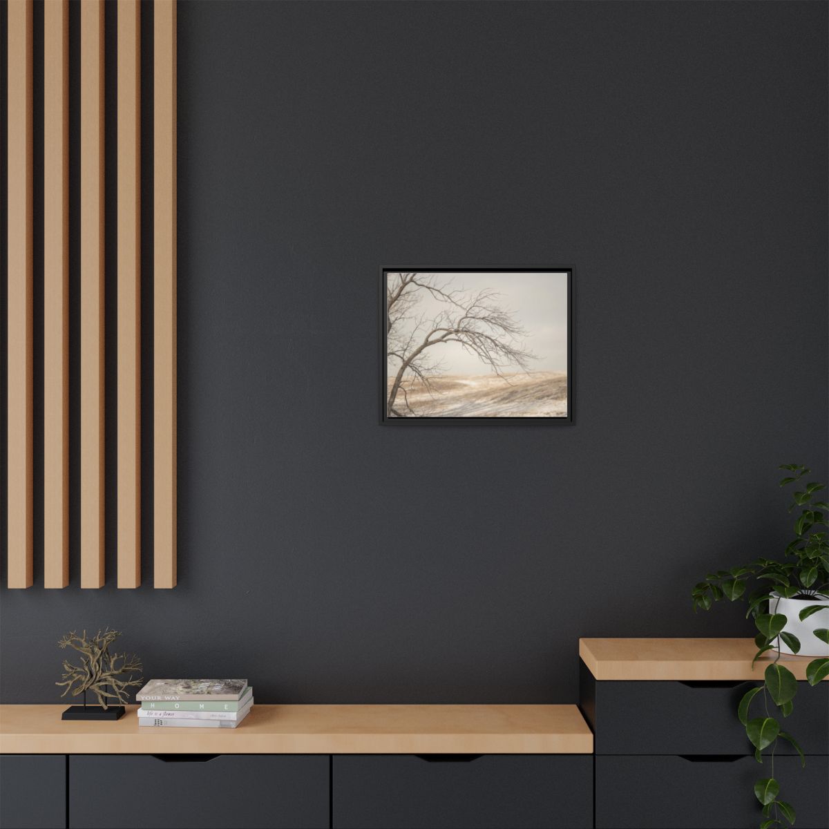 Framed Canvas Art - Minimalist Winter — Black / 1.25"