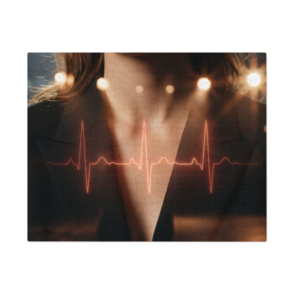 Jigsaw Puzzle with Tin - Digital Pulse - Neon EKG Heartbeat...