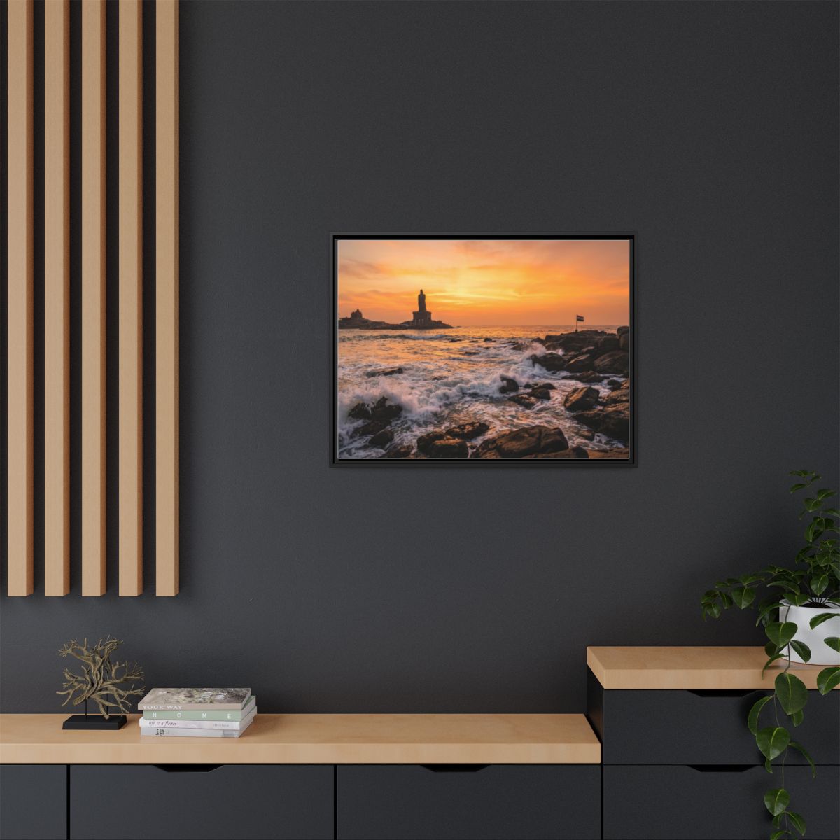 Framed Canvas - Golden Coast Dawn — Black / 1.25"