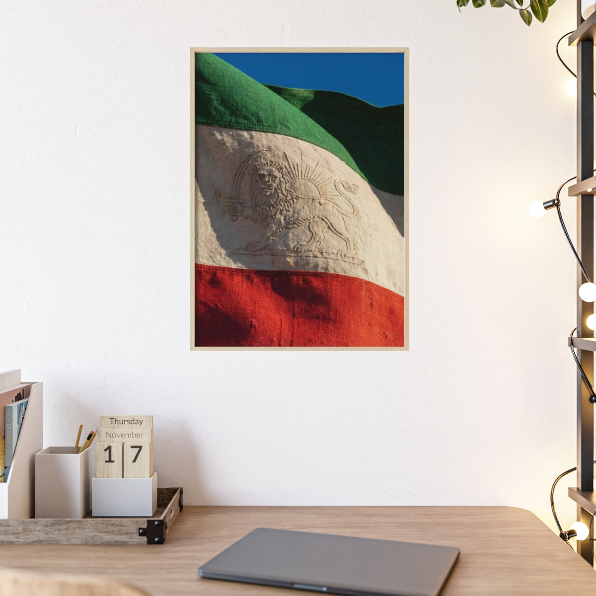 Wood Framed Poster - Lion & Sun