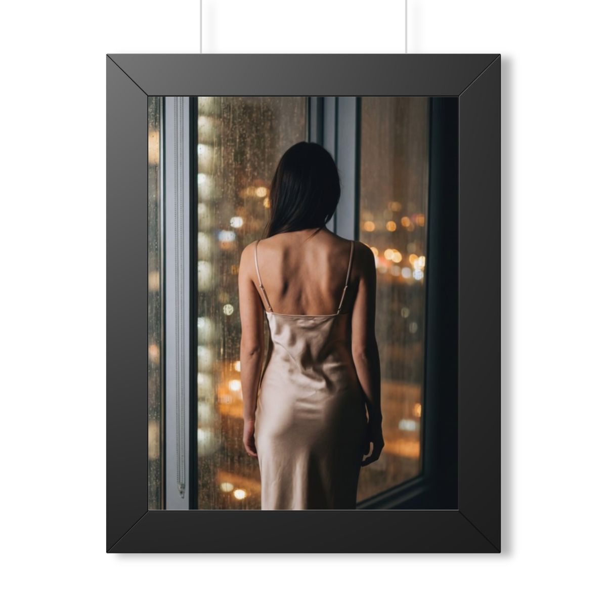 Framed Vertical Poster - Shimmering Rainscape — Black... |...
