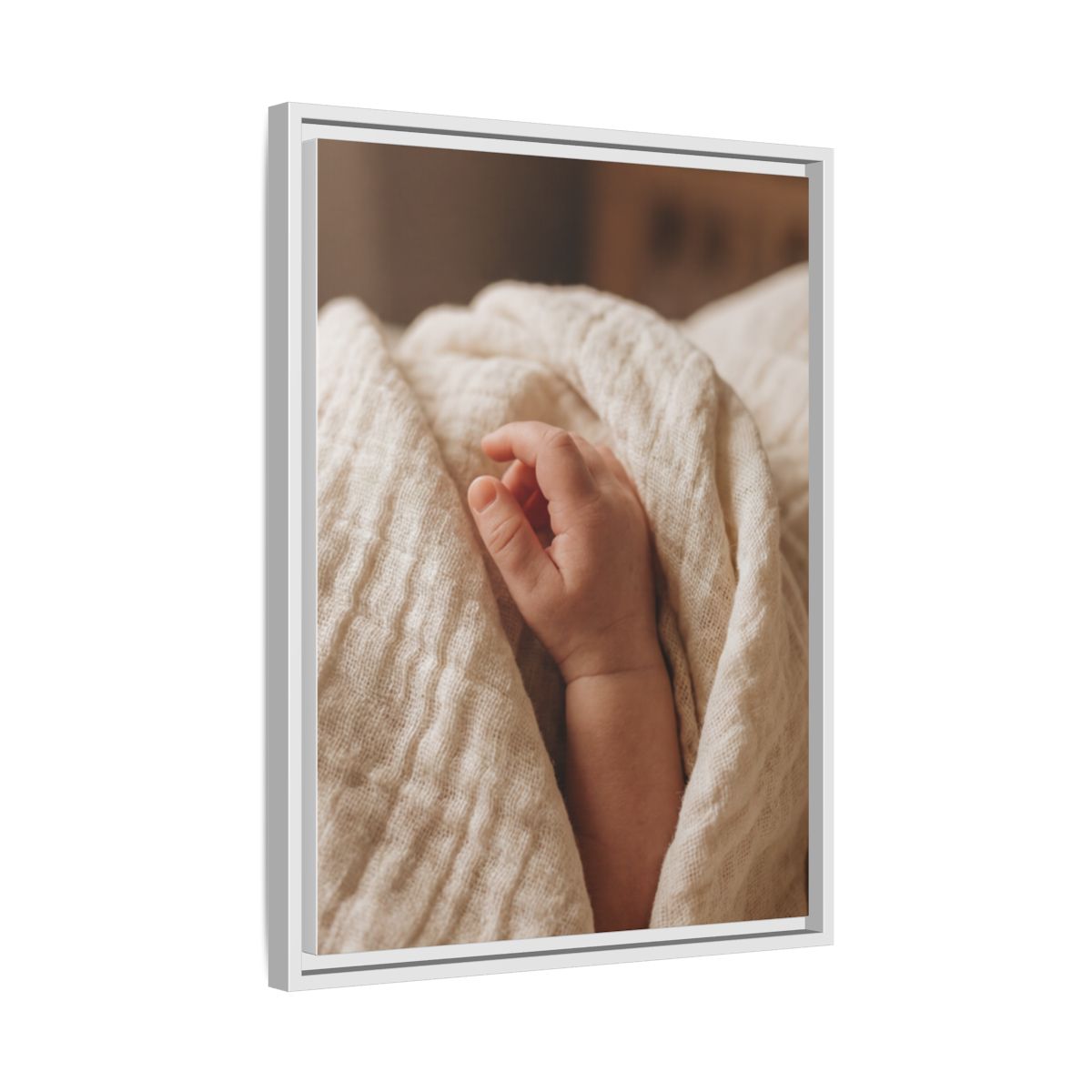 Framed Matte Canvas - Tender Newborn Hand (8×10, 9×12, 11×14, 12×16, 10×20, 12×18, 16×20, 16×24, 18×24, 12×36, 20×24, 16×32, 20×30, 24×30, 24×32, 16×48, 24×36, 24×48, 30×40, 20×60, 32×48, 30×60 & 40×60)
