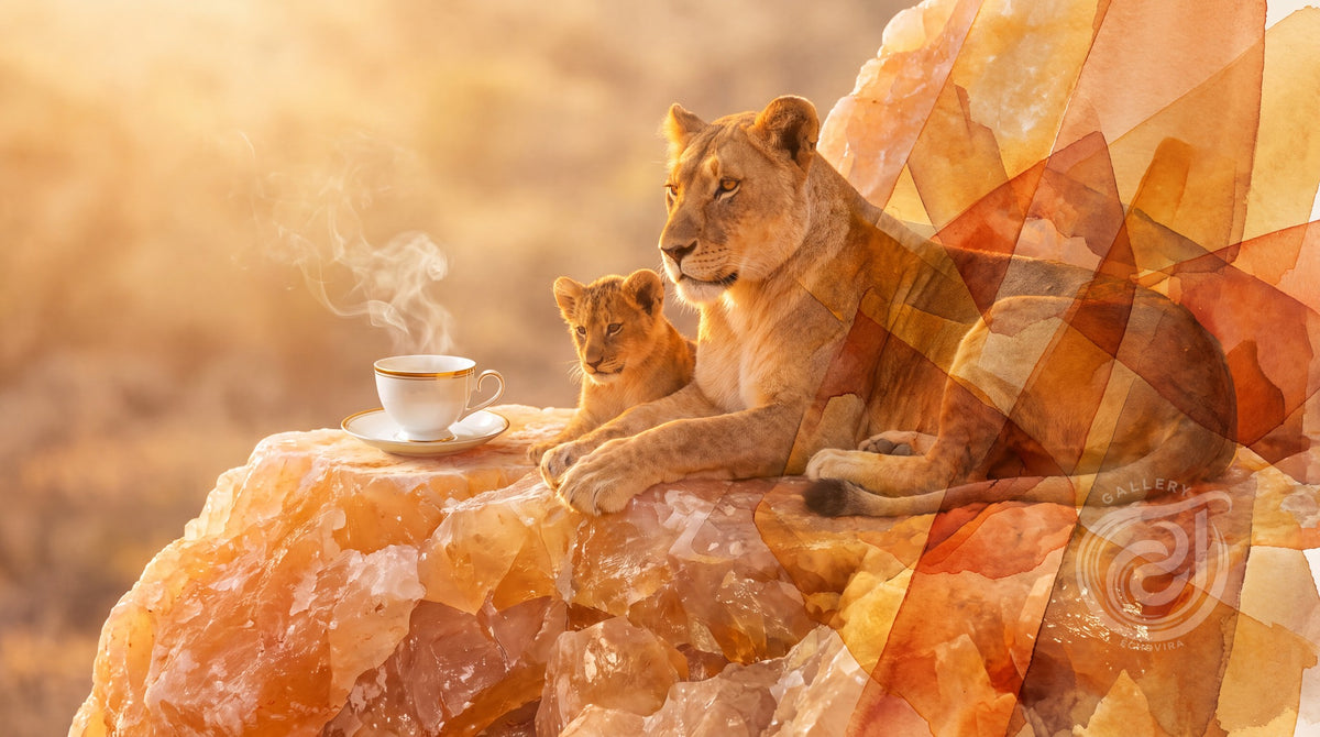 Art numérique à télécharger : lionne et lionceau