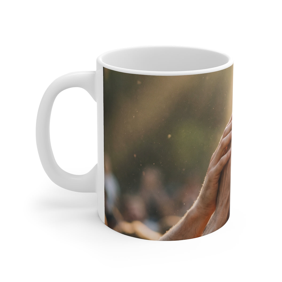 11oz White Mug - Golden Rays of Unity Wall Art | Echovira...