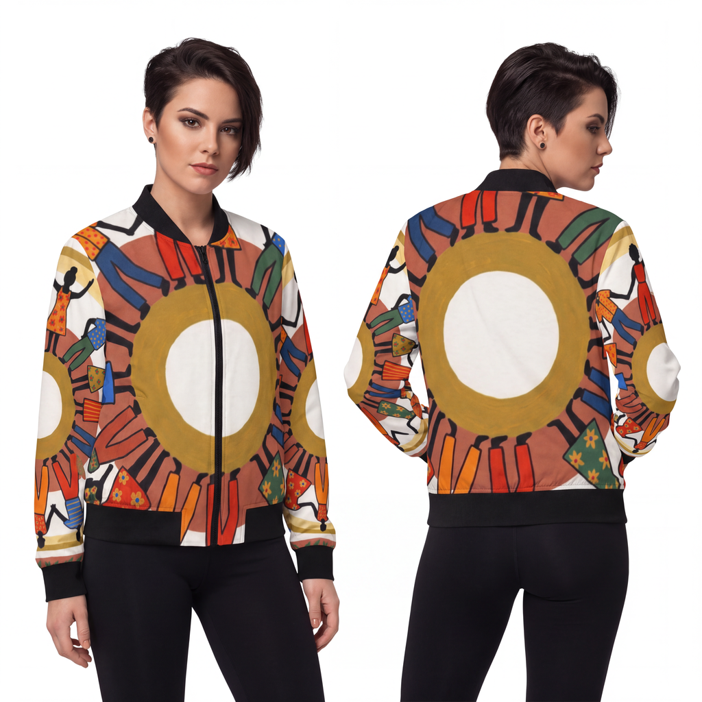 Women's Bomber Jacket - Unity Mandala Folk Art | Echovira...