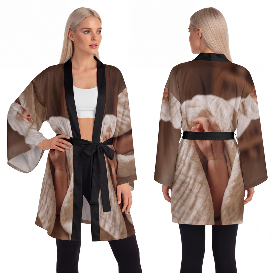 Long Sleeve Kimono Robe - Tender Newborn Hand in Soft Muslin Blanket