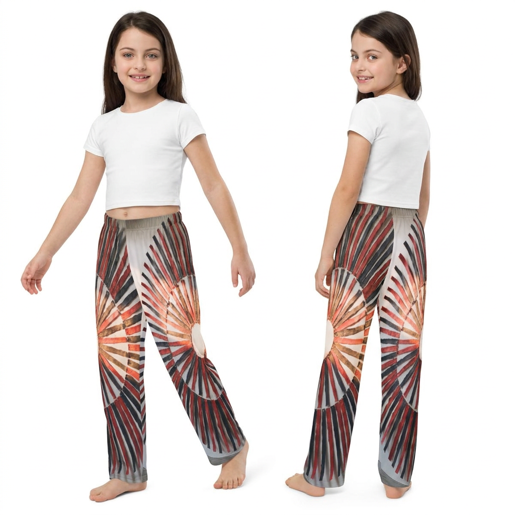 Pantalón de descanso infantil con arte geométrico radial rojo