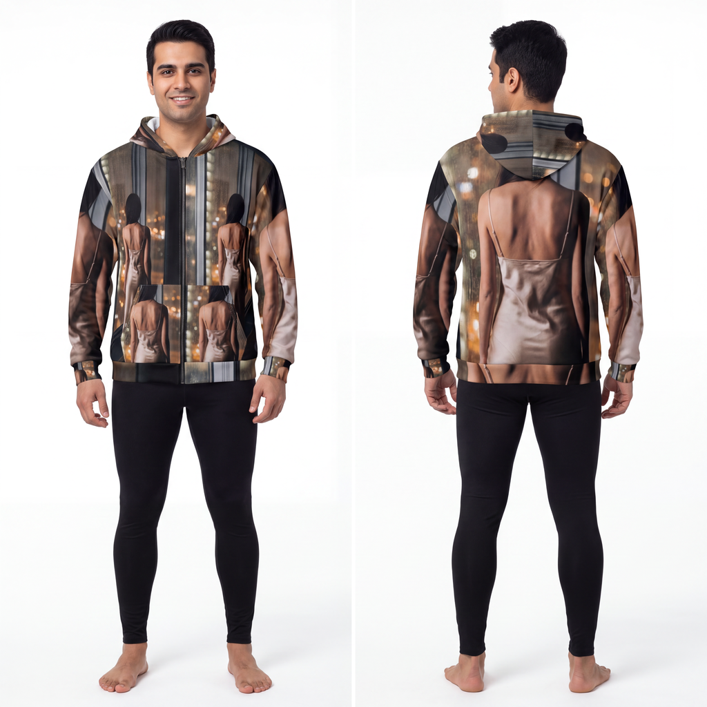 Men's Zip Hoodie - Rainscape Nightscape | Echovira Gallery