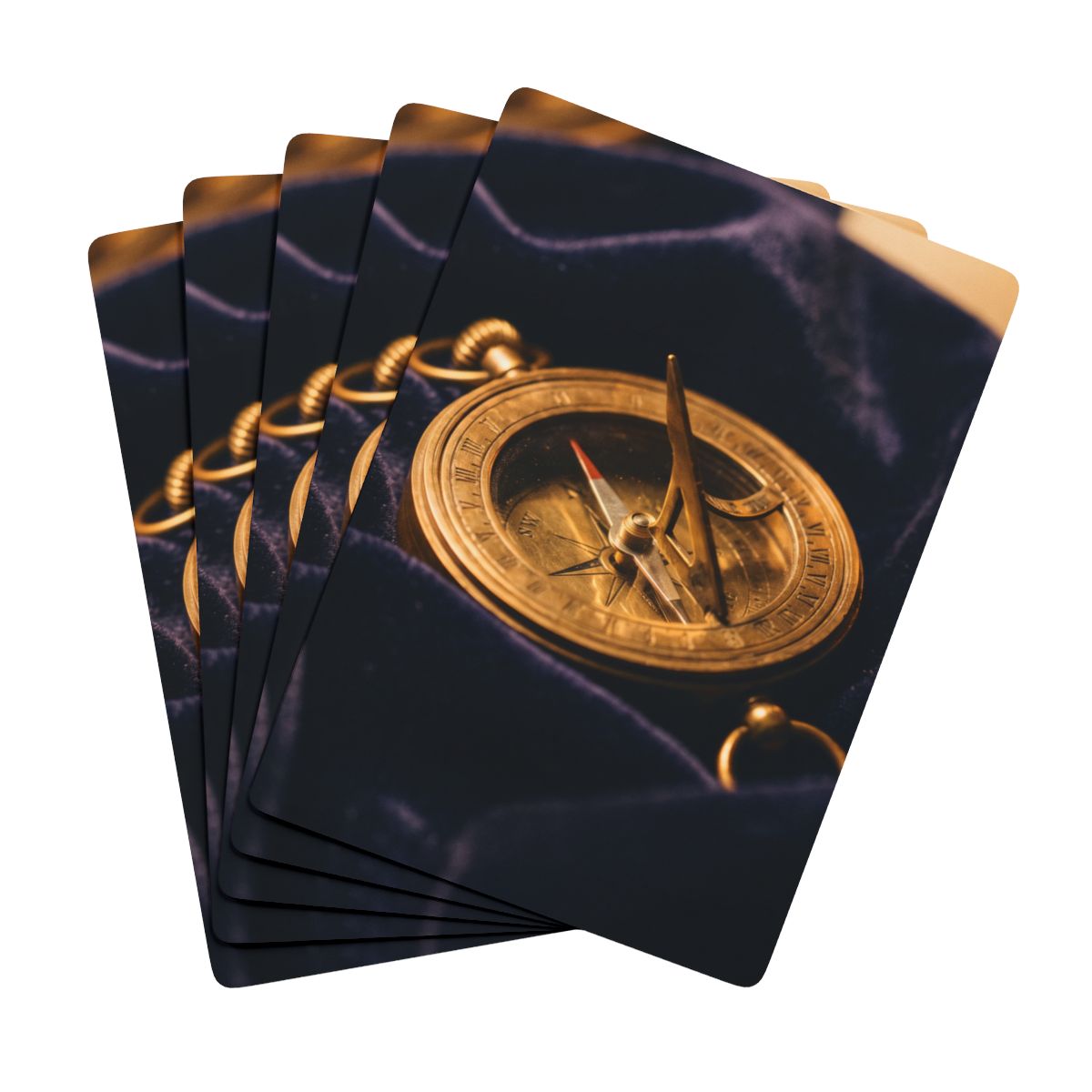 Antique Brass Sundial Compass Poker Cards
