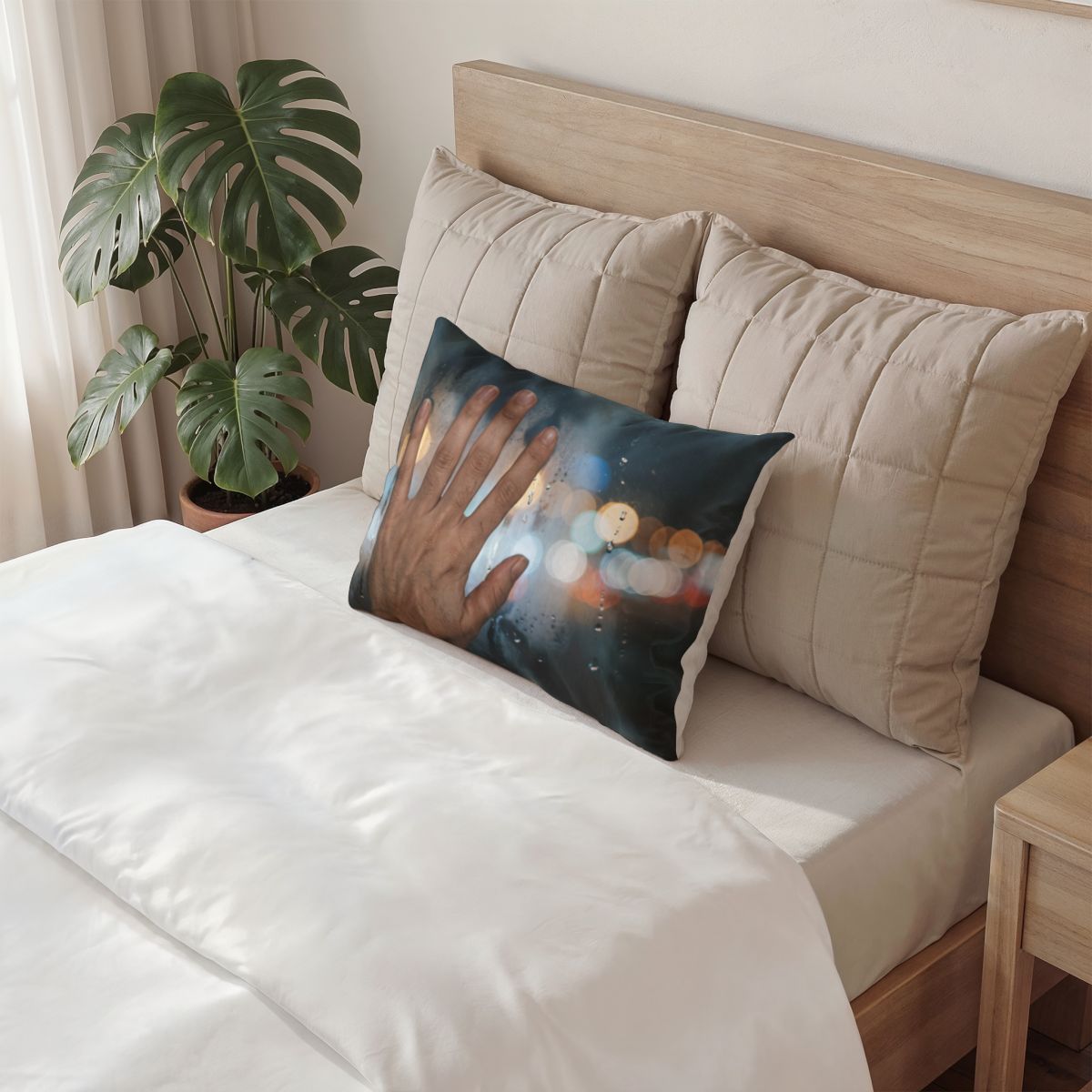 Cotton Pillow Sham Rainy City Window Art